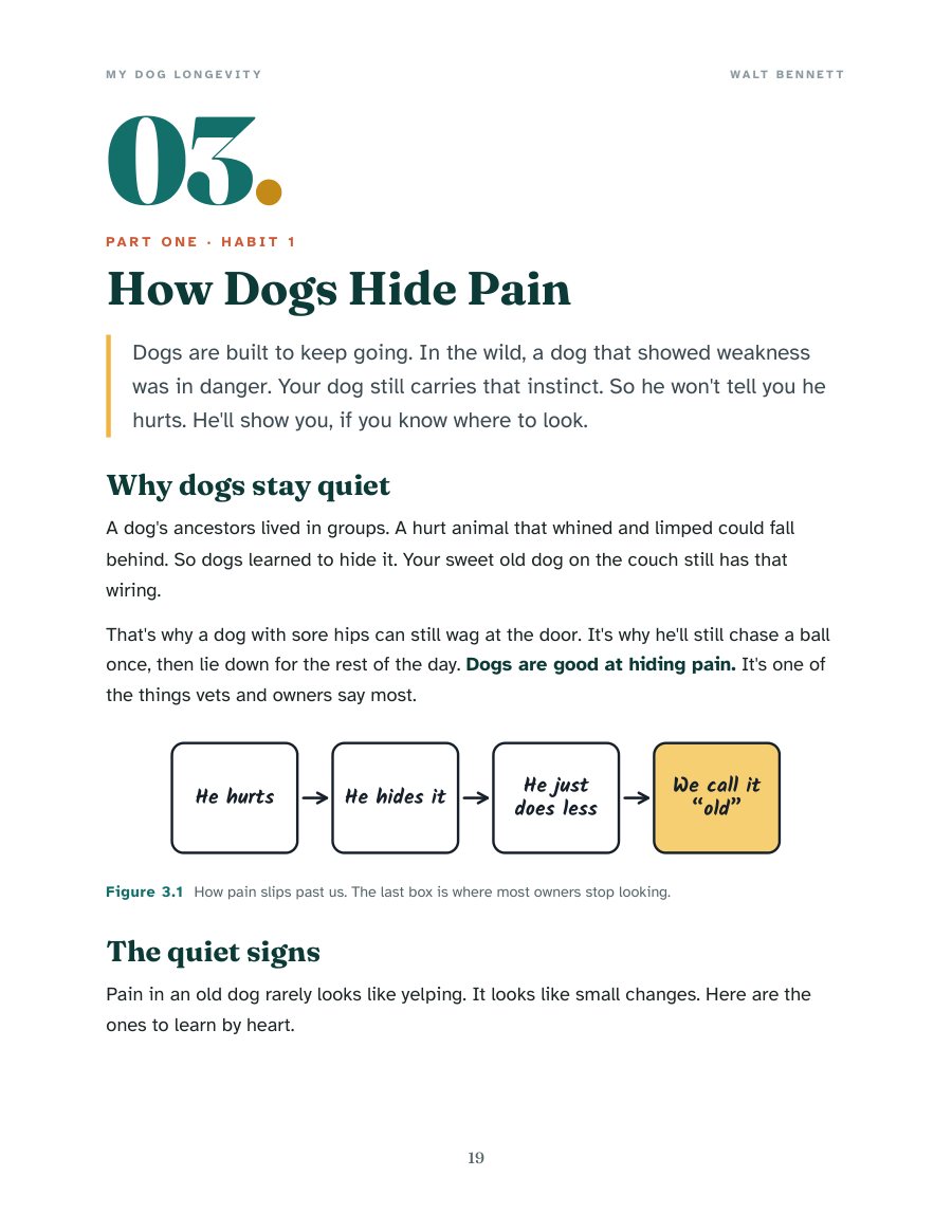 Chapter 3: How Dogs Hide Pain, with a sketch of how pain gets mistaken for old age